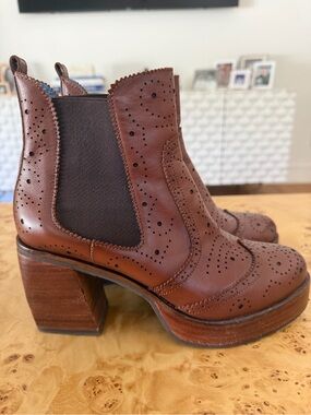 Brown platform leather boots
